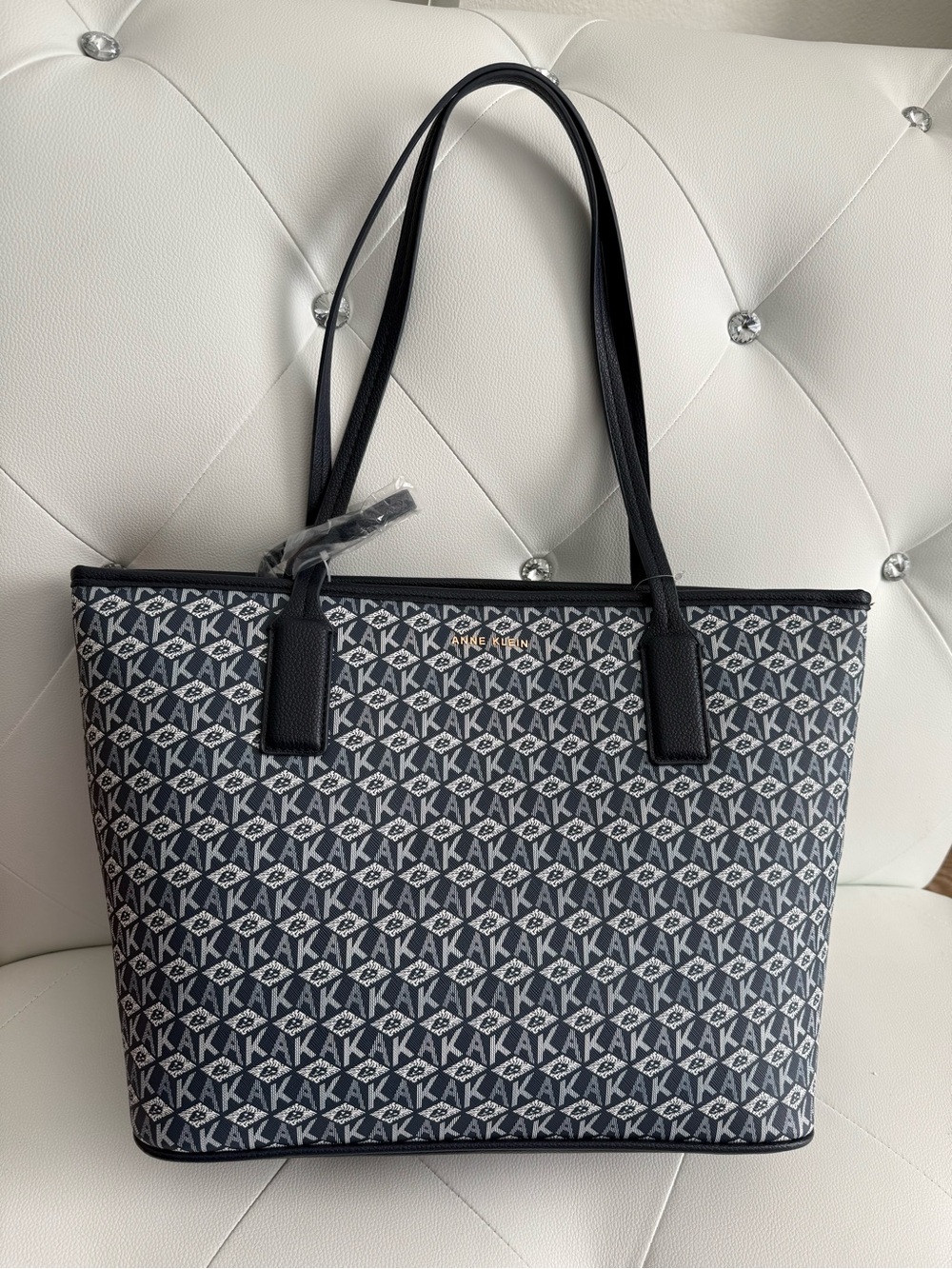 Anne Klein Black and Gray Logo-Pattern Tote